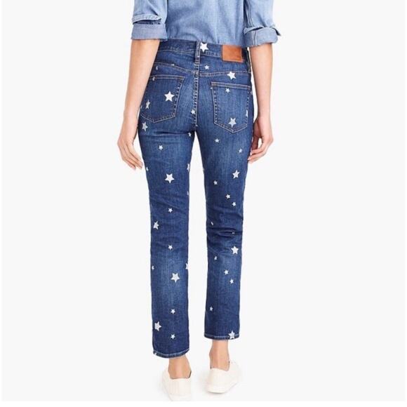 J Crew Vintage Straight Jeans 30 Ankle White Stars Patriotic July Blue BBQ Party - Picture 10 of 10